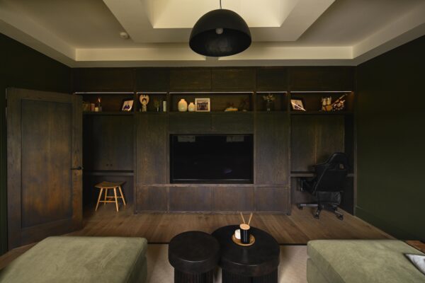 Modern Bedroom with Custom Wood Paneling and Ambient Lighting