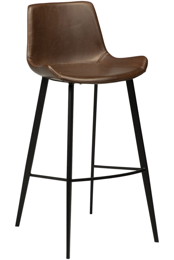 Vintage cocoa leather barstool with black legs